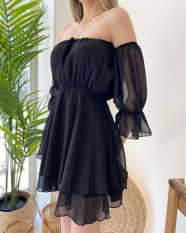 Luiza Şifon Elbise - Siyah