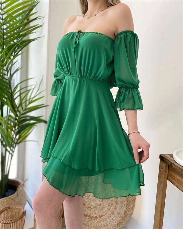 Luiza Şifon Elbise - Yeşil