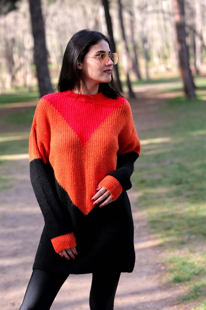 Selanik Örgü Tunik Elbise-Oranj