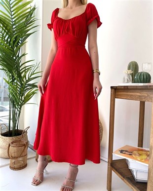 Ayrobun Kısa Kollu Elbise - Kırmızı
