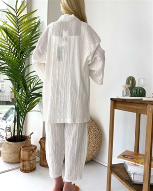 Gofre Kimono Beyaz Takım