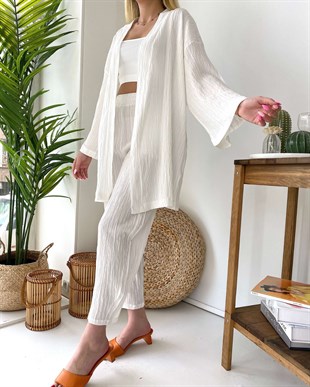 Gofre Kimono Beyaz Takım