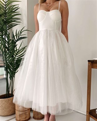 İp Askı Capella Elbise - Beyaz