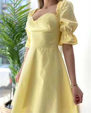 Kısa Kol Summer Elbise - Sarı