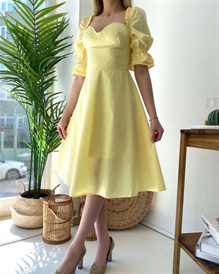 Kısa Kol Summer Elbise - Sarı