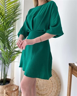 Kolları Lastik Detaylı Linda Elbise - Yeşil