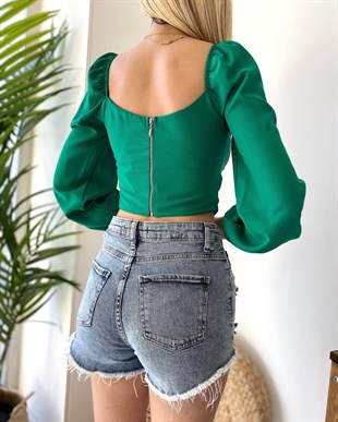 Korse Görünümlü Stil Bluz - Yeşil