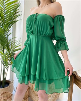 Luiza Şifon Elbise - Yeşil