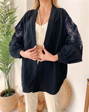 Payetli Kimono - Siyah