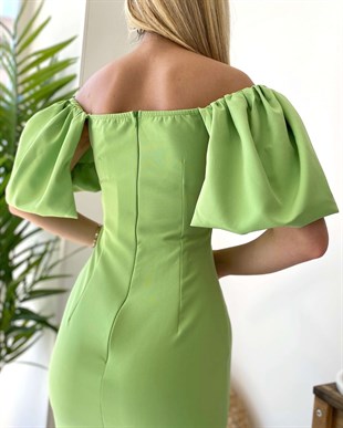 Şal Yaka Mini Elbise -Yeşil
