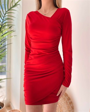Sandy Uzun Kol Elbise - Kırmızı
