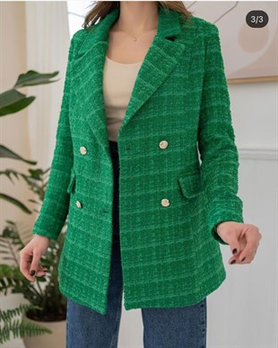 Tüvit Kumaş Yeşil Loren Blazer Ceket 