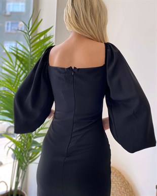 Uzun Kol Alalis Elbise - Siyah